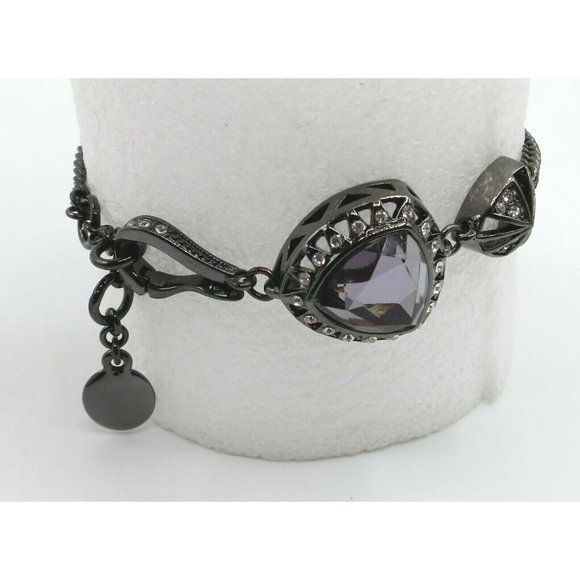Givenchy Double CZ Charm Bracelet 7" + 1" Extension, Gun Metal - Picture 1 of 10